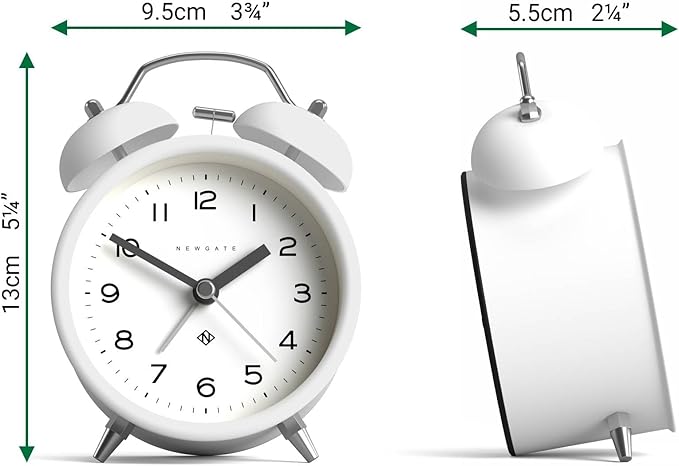 NEWGATE® Charlie Bell Echo Alarm Clock | Modern take on Classic Twin Bell Clock | White | Easy to Read Numbers | Ideal for Bedside, Desk or Shelf | Modern Retro Bedroom & Office Accessory