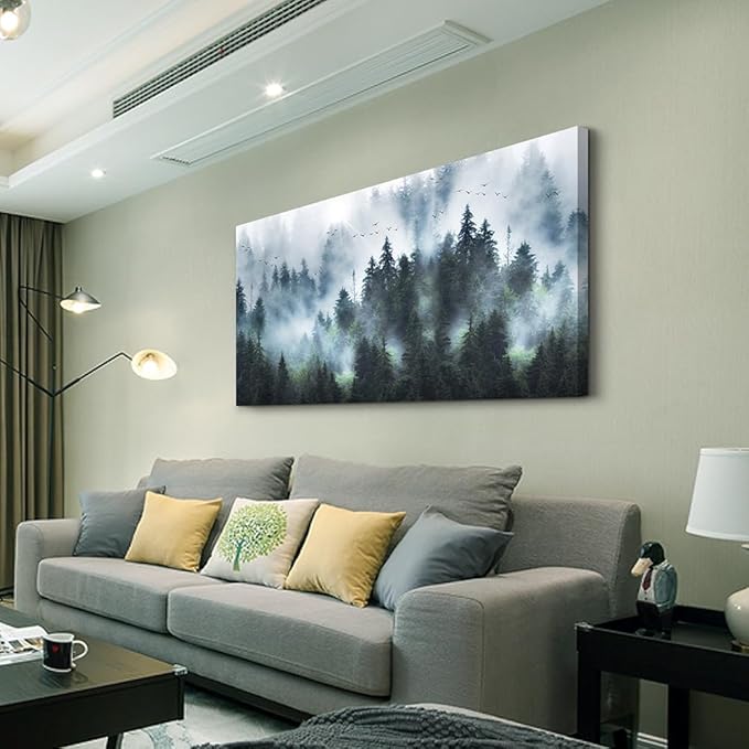 Lapremoly Large Size Canvas Wall Art For Living Room Farmhouse Wall Decorations For Bedroom Fashion Wall Poster Fog forest Scenery Pictures Artwork Office Decor Painting Modern Home Decor 30"X60"