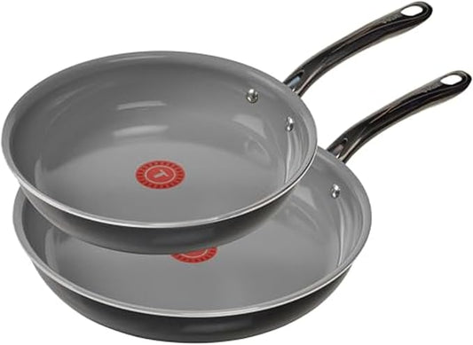 T-Fal Preserve Ceramic Nonstick Frying Pan 2-Pc Set, 8.5" & 11", Oven Broiler Safe up to 350°F Cookware, InoCeram Glide Technology, Frying Pan Skillet, Pots & Pans, Black