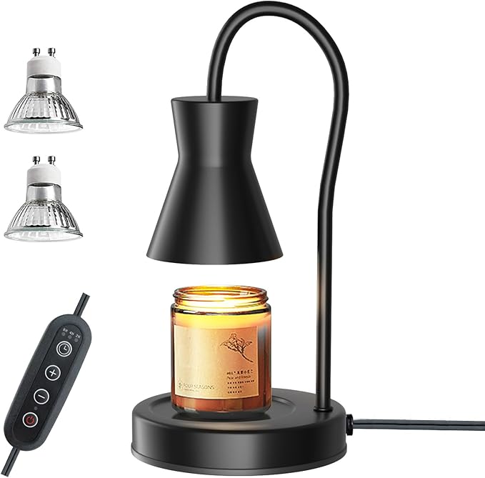 Candle Warmer Lamp with Timer and Dimmer, Vintage Electric Melter Candle with 2 Bulbs, Melter Scented Height Adjustable Compatible with Jar Candles, House Warming Gifts (Black)