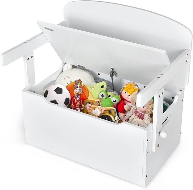 HONEY JOY Kids Table and Chair Set, 3-in-1 Convertible Wooden Toy Storage Bench with Handle, Toddler Furniture Set for Daycare Playroom, Gift for Boys Girls 3+ (Pure White)