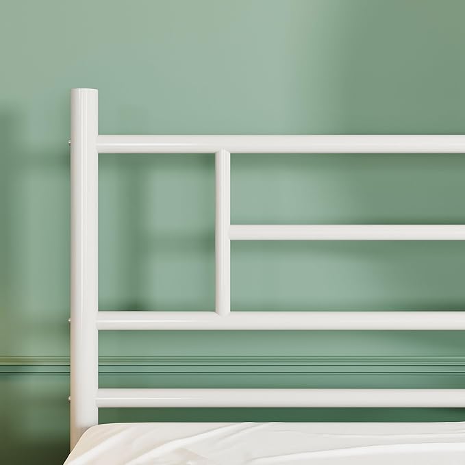 SHA CERLIN 14 Inch Full Size Metal Bed Frame with Iron-Art Headboard and Footboard,Under Bed Storage Space,Platform Bed with Metal Slats Support,Easy Assembly,Noise Free,No Box Spring Needed,White