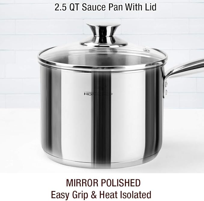 HOMICHEF 14-Piece Nickel Free Stainless Steel Cookware Set - Nickel Free Pots and Pans Set - Non-Toxic, Healthy Induction Cookware