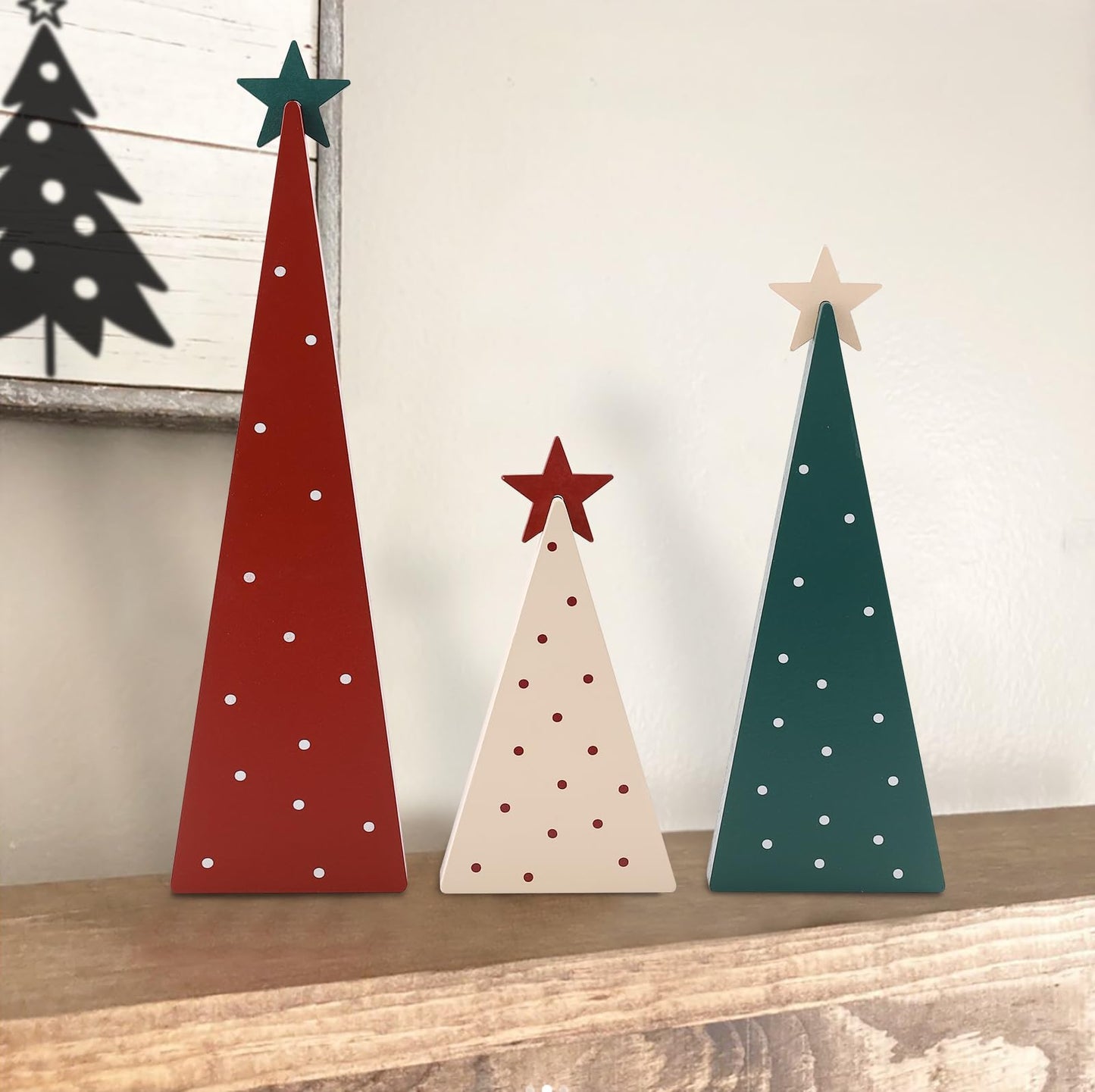 Christmas Decorations-Three Sizes Wooden Tree Sign with Star-Christmas Decorations for Home Shelf Mantel Fireplace Table Party Decor
