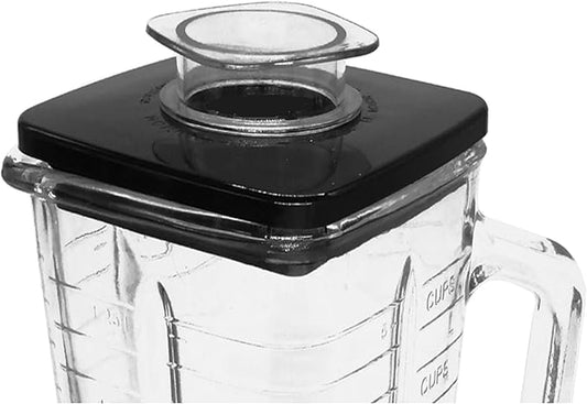 Replacement Blender Square Lid 014357-050-090 and center cap. 4" diameter, Compatible with all Oster Blender/Chopper 5-Square cup jars (Plastic, 5-cup jar lid)