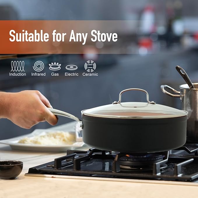 24 Pcs Pots and Pans Set Nonstick, Ceramic Cookware Sets, Kitchen Cookware Sets without PFAS, PTFE or PFOA, Compatible with All Stovetops, Oven Safe,Copper