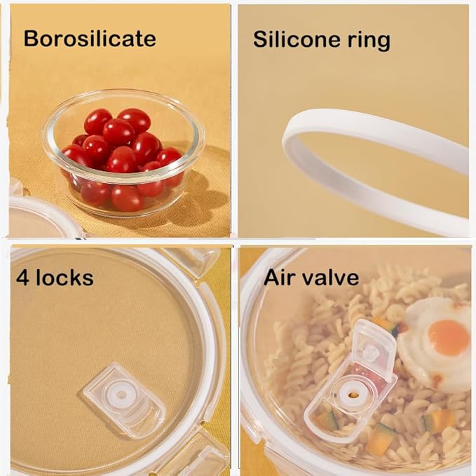 4Pack Round Glass Food Storage Containers With Lids, 1.5 Cup Round Meal Prep Bowls With Lids BPA-Free, Small Glass Food Containers for Soup Leftover, Microwave, Dishwasher, Freezer Safe