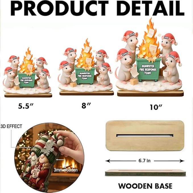 Funny Mouse Dumpster Fire Response Team Wooden Plaque 2025, Personalized Flaming Dumpster Sign, Custom Name Group Plaque, Matching Holiday Decor for Coworkers