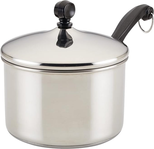 Farberware Classic Stainless Steel 2-Quart Mirror Satin Covered Saucepan, Silver