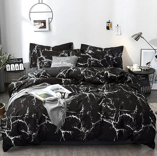 Black Marble Comforter Set King Size 3-Piece Bedding Set with 1 Soft Comforter and 2 Pillowcases Modern Luxury Style All Season for Cozy Sleep