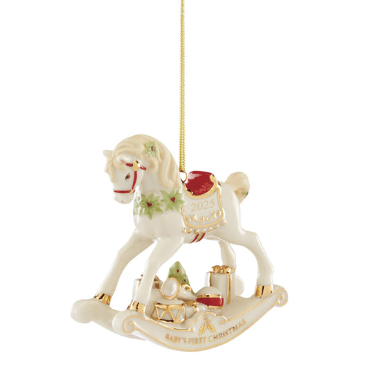 Lenox Ornament, 2025 Vintage Rocking Horse Christmas Tree Ornament, Porcelain with Gold Accents and Hanging Cord, Christmas Tree Decorations, Winter Home Decor, Winter Decor (Multicolor, 1 Piece)