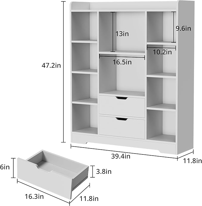 Cozy Castle Kids Bookshelf with Storage, Toy Storage Organizer with 2 Drawers and 10 Cubes 4-Tier Bookcase for Bedroom, Playroom, Hallway, Living Room(White)