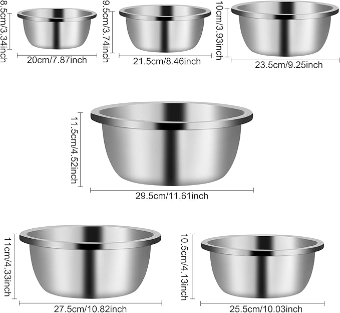 Stainless Steel Mixing Bowls-6 Piece Metal Meal Prep Bowls, Nesting Bowls for Easy Storage,Great for Cooking, Baking, Salad
