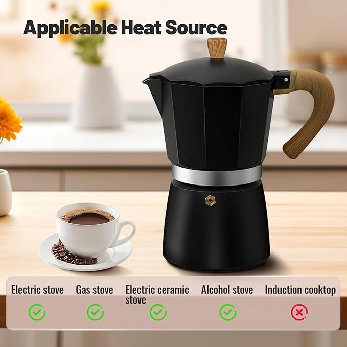 12 Cup Aluminum Moka Pot Classic Stovetop Espresso Coffee Maker 600ml 20oz Coffeemaker Percolator Mocha Pot Greca Coffee Maker Cafe Makers for Italian and Cuban Café Brewing Black