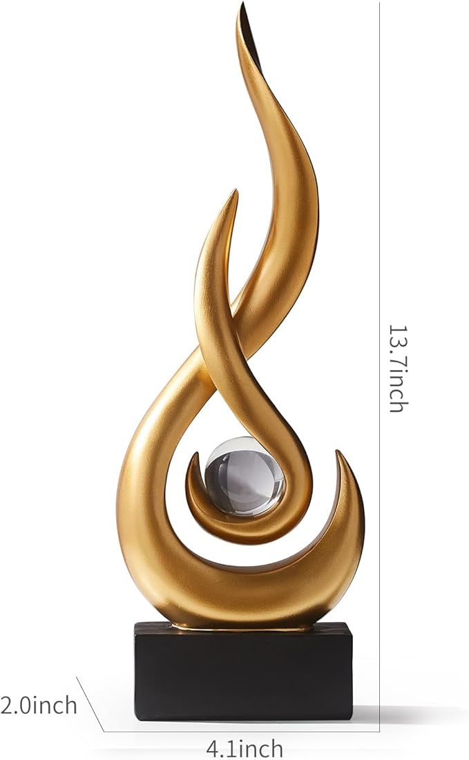 AWNR Modern Gold Sculpture Decor: Flame Statue with Glass Ball Resin Abstract Art Figurines Unique Centerpiece for Home Living Room TV Stand Coffee Table Office Decor