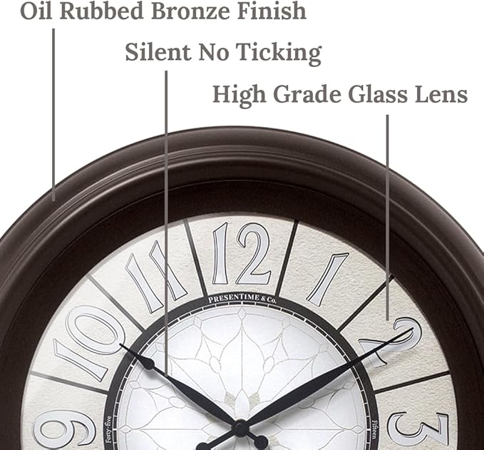 Presentime & Co. 18" Luminous Large Wall Clock, Oil Rubbed Bronze Finish, Night Light, Lighted Clock with Smart Sensor to Turn on/Off Lights. Wall Décor for Living Room, Dining Room, Kitchen.