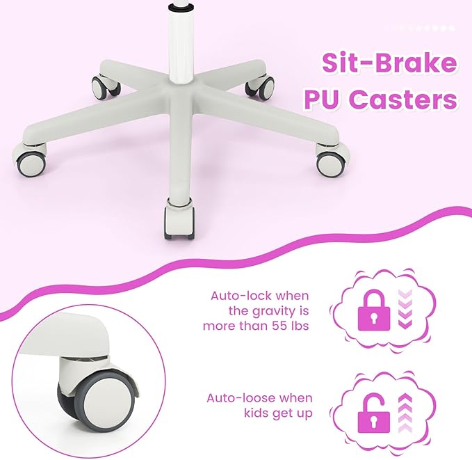 Costzon Kids Desk Chair, Height Adjustable Children Study Computer Chair with Armrests, Sit-Brake Casters, Swivel Mesh Task Chair for Boys Girls Teens Students, Kids Chair for Home, Office (Purple)