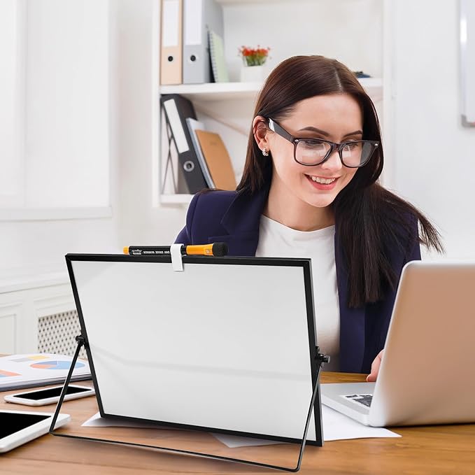 TSJ OFFICE Dry Erase White-Board - 12 X 16 Inches Portable Small Magnetic Whiteboard with Hooks for Wall, Mini Desktop Whiteboard 360 Degrees Revolving Double Sided Stand for Office, Home, School