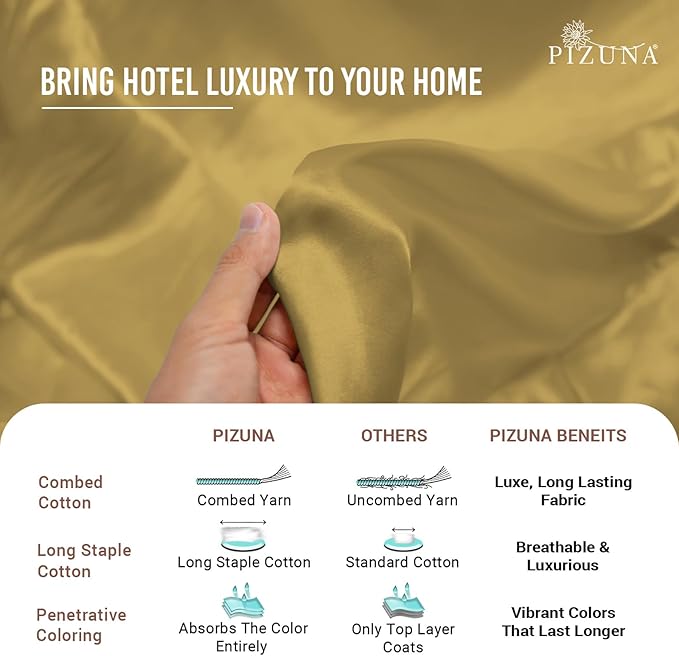 Pizuna Pure 100% Cotton Twin Duvet Cover Set, Luxurious 400 Thread Count Long Staple Cotton Sateen Weave with Button Closure (Combed Mustard Gold Cotton Duvet Cover Twin)