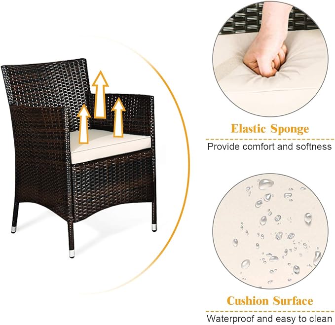 Tangkula 8 PCS Patio Rattan Conversation Set, Outdoor Wicker Furniture Set with Tempered Glass Coffee Table &Thick Cushion, Rattan Chair Wicker Set for Garden, Lawn, Poolside and Backyard (2, Brown)