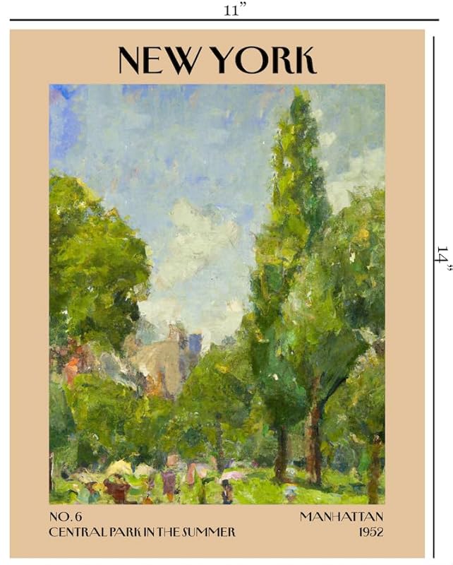 Retro Vintage New York Wall Art Print - 11x14 Unframed Poster - New York City Souvenirs, Cute Trendy Colorful Wall Decor (Central Park in the Summer, 11x14")