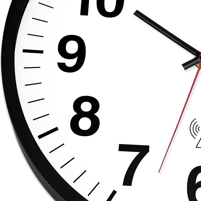 Foxtop Atomic Analog Wall Clock 12 Inch Battery Operated Round Modern Wall Clock Sets Automatically for Office Classroom Bedroom Kitchen Living Room (Black)