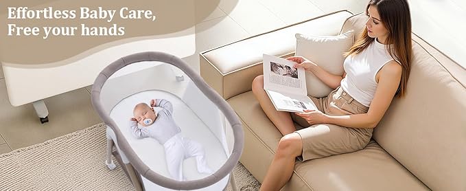 Baby bassinets,3 in1 Baby Crib, Sturdy, Portable & Easy to Assemble,Mosquito net and Portable Bag Included. (Khaki)