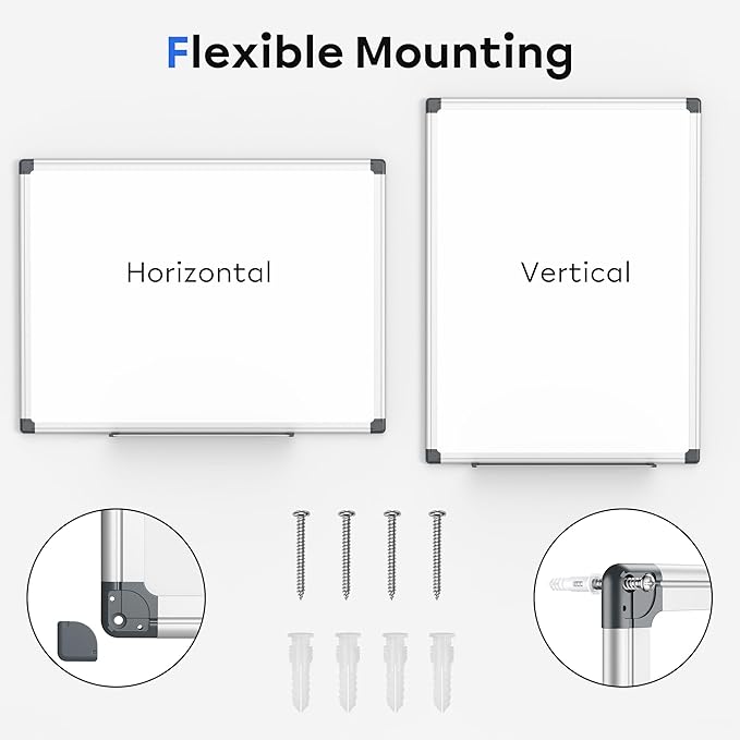 VUSIGN Magnetic Dry Erase Board, 24'' x 18'' Whiteboard for Wall, Hanging White Board, Horizontal or Vertical, Silver Aluminium Frame for Home, School, Office, Kitchen