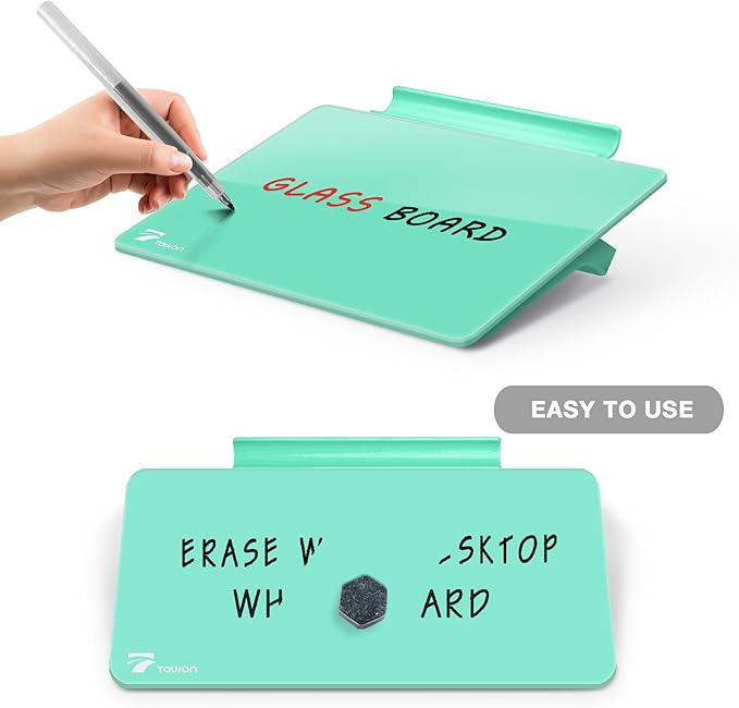 Mint Green Mini Desktop Pure Glass Whiteboard, Small Slope Slick Desk Whiteboard Glass, Desk White Board, Desktop White Board Dry Erase, Stenography Artifact for Office Homeschooling Décor, 8x6 inch
