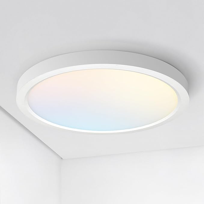 ASD LED 18" Round Flush Mount Ceiling Light Fixture, Low Profile Surface Lighting | 5CCT, Dimmable, Ultra-Thin, ETL Listed | 32W 2600LM 2700-6000K 100-277V | Kitchen, Bedroom, Hallway Lamp | White
