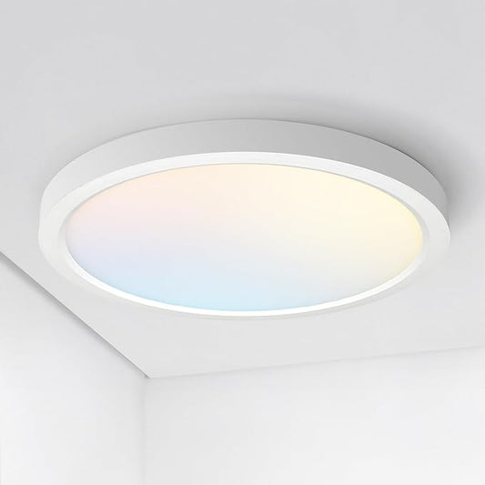 ASD LED 18" Round Flush Mount Ceiling Light Fixture, Low Profile Surface Lighting | 5CCT, Dimmable, Ultra-Thin, ETL Listed | 32W 2600LM 2700-6000K 100-277V | Kitchen, Bedroom, Hallway Lamp | White