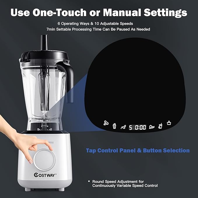 COSTWAY Professional Countertop Blender, 6 Pre-Setting Programs & 10 Speed Control, Smoothies Crushing Maker with 64oz Tritan BPA-Free Pitcher & Built-in Timer, Tamper, 1500W