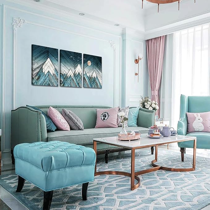 MHARTK66 Wall Art for Living Room Wall decoration for Bedroom office modern family Wall Artworks mountain Pictures blue Abstract Vintage wood grain 3 Piece Home Decor large Canvas Frame Art Prints