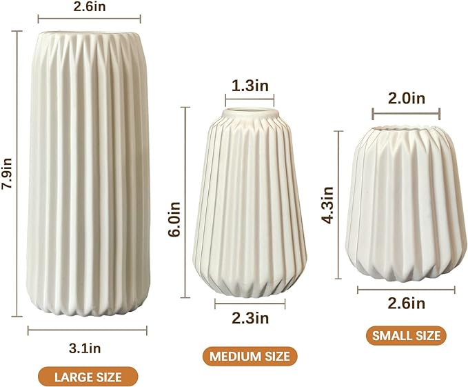 Ceramic Vases Set of 3-White Vase for Modern Home Decor, Flower Vases for Aesthetic Room Decor,Boho Decor Wedding Dinner Table Party Office Centerpiece Table Decorations (White 3 Set)