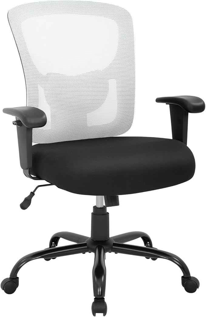 PayLessHere Ergonomic Desk Chair Office Chair Computer Chair 500lbs with Lumbar Support Wide Seat Adjust Arms Rolling Swivel High Back Task Executive Big and Tall Office Chair for Home Office，White