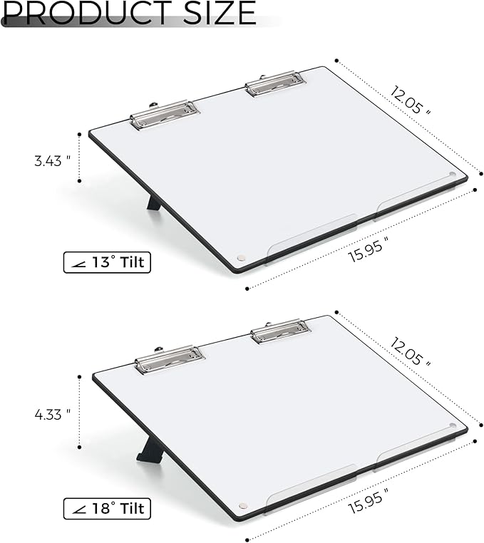 Large A3 Writing Easel Desk Adjustable Dry Erase, Keyboard Stand for Desk, Learning Portable Clipboard Magnetic, White Board Dry Erase Wall Hangable, Slant 13°/18° for teachers & Students, Black Frame
