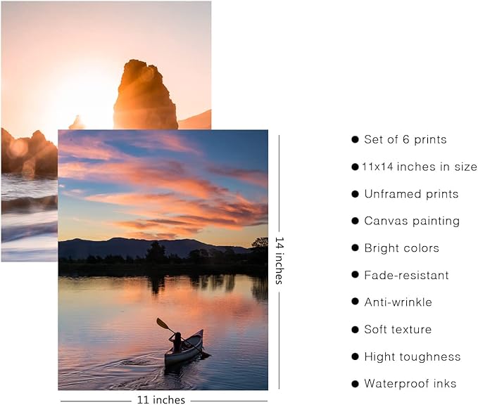 HoozGee Sunset Wall Art Prints Travel Photo Set of 6 Enjoy Dusk Dream View Picture Posters Gift for Photography Fans Nautical Themed Home Decor for Living Room Wall Decor (8"x10" UNFRAMED)