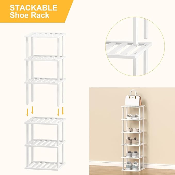White Bamboo Shoe Rack - Vertical Shoe Rack for Small Spaces