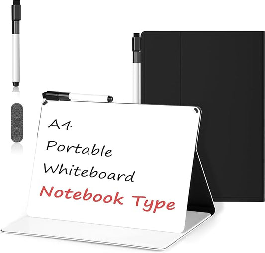 Mini Whiteboard 12"x9" Small White Board Dry Erase, Erasable Notebook Foldable Desk Whiteboard Holder Dry Erase Board, Office, Home, Travel, School, Portable