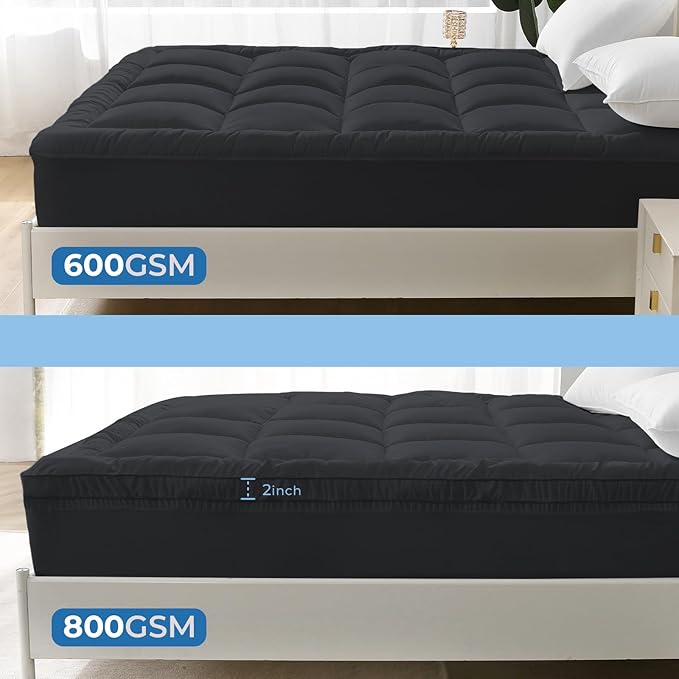 YUGYVOB King Mattress Topper - 600GSM Extra Thick Cooling & Breathable Mattress Pad with Deep Pocket 8"-21" & Soft Down Alternative Filling, Grey
