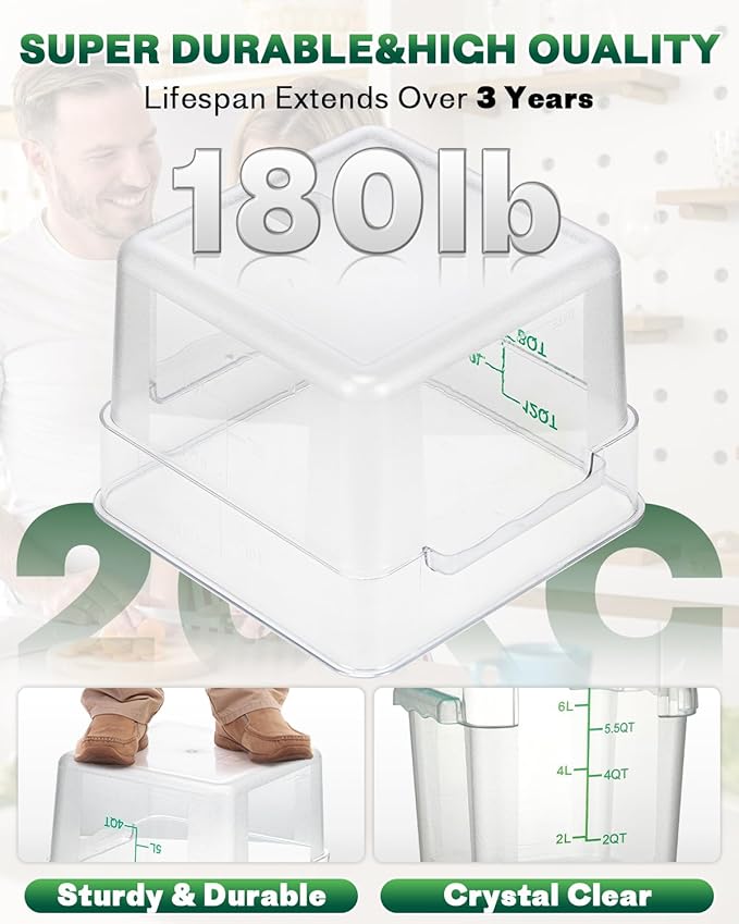 2QT NSF Food Storage Containers: 8 PCS [Food Grade][Hot&Cold Resistant] Commercial Clear Square Food Storage Containers with Scales Handleas for Home Restaurant Kitchen Proof Dough(BPA FREE-GREEN)