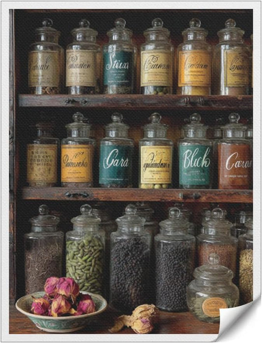 RPSIRVFO Unframed Spices Canvas Painting Decor Spices in labeled jars Suitable for home decorating living rooms bedrooms bathrooms and offices