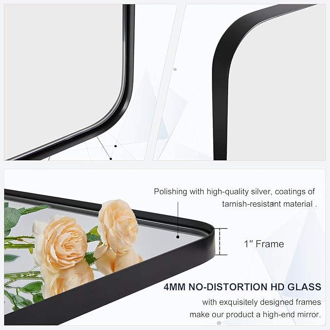 ANDY STAR 22"x34" Matte Black Pivot Mirror for Bathroom, Metal Frame Bathroom Mirrors for Wall，Rectangle Titling Vanity Wall Mirror with Rounded Corner Design Hangs Vertically Only