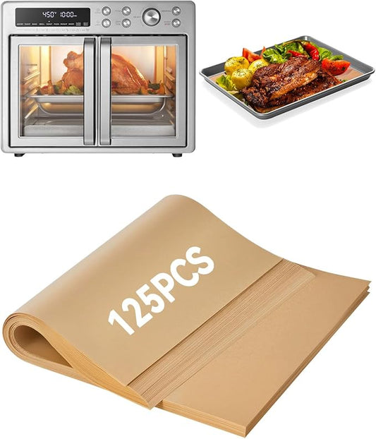 125PCS Air Fryer Liners for Midea Flexify French Door Toaster Oven Air Fryer Combo 26.4 QT, Non-stick Disposable Baking Parchment Paper Sheets Easy Cleanup Compatible with Black+Decker TO62D5-1SD