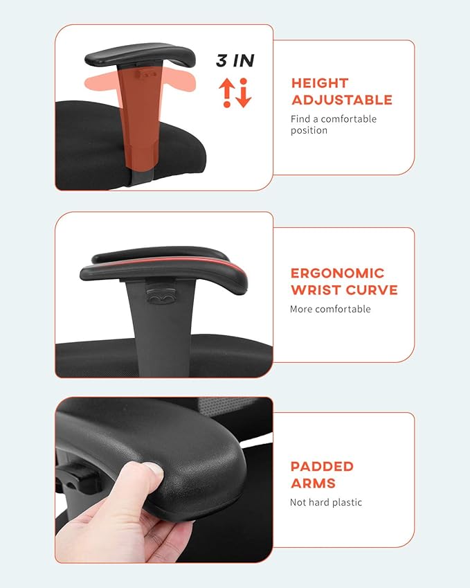 Big and Tall Office Chair+400lbs Wide Seat Mesh Desk Chair+Massage Rolling Swivel Ergonomic Computer Chair with Lumbar Support Adjustable Arms Task Chair for Heavy People+ (Red)