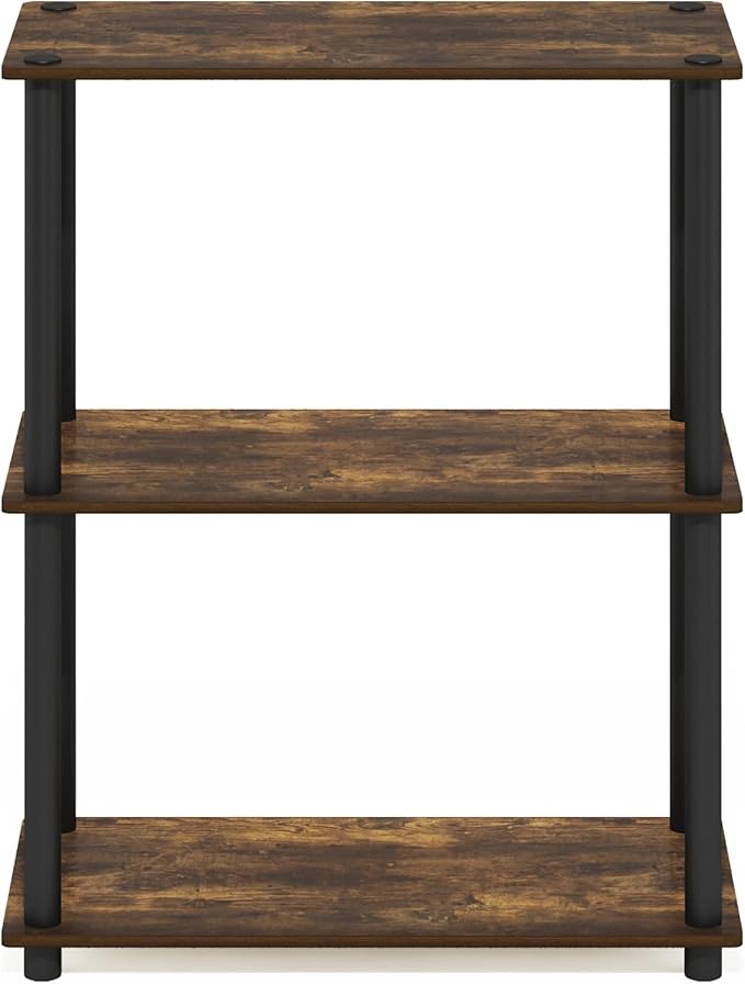 Furinno Turn-N-Tube 3-Tier Compact Multipurpose Shelf Display Rack, Amber Pine/Black