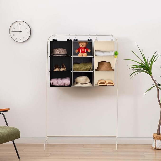 Hanging Closet Organizer, 3-Shelf Closet Hanging Storage Shelves, Black