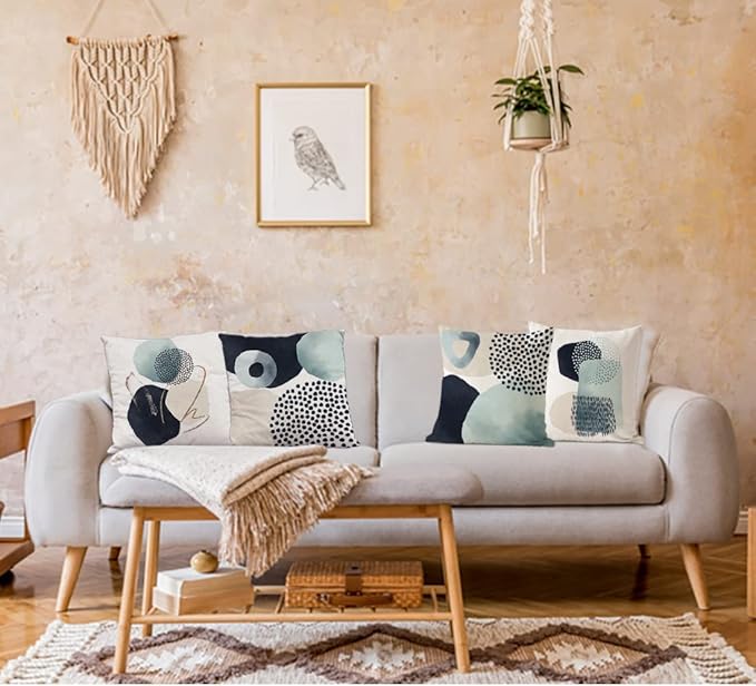 Jartinle Boho Abstract Pillow Covers 18x18 Mid Century Modern Geometric Throw Pillow Covers Minimalist for Couch Home Decor Set of 4