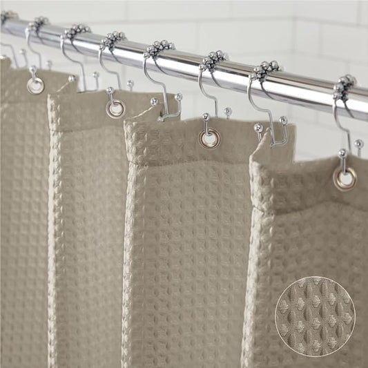 GORILLA GRIP Waffle Shower Curtain, Thick Weighted Fabric, Wrinkle and Rust Resistant, Classic Hotel Quality Design, Heavy Duty Long Curtains for Bathroom Showers, Bath Tubs, Machine Wash, 72x72 Beige