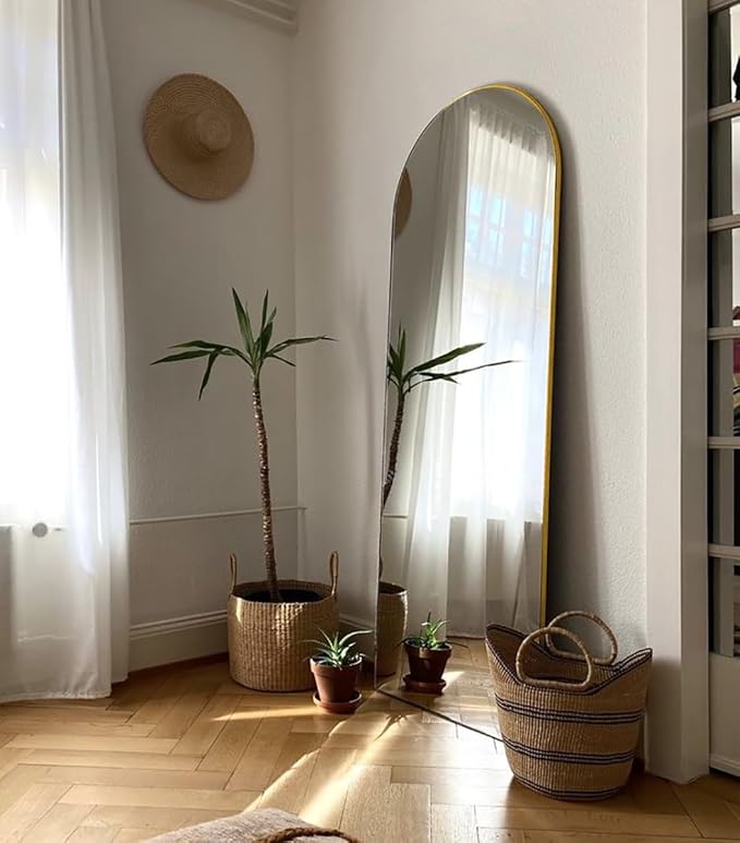 Floor Mirror, 64"x21" Gold Full Length Mirror, Arched Mirror Full Length, Freestanding Mirrors, Arch Floor Length Mirrors with Thin Aluminum Frame Hanging or Leaning, Wall Mounted Mirror for Bedroom